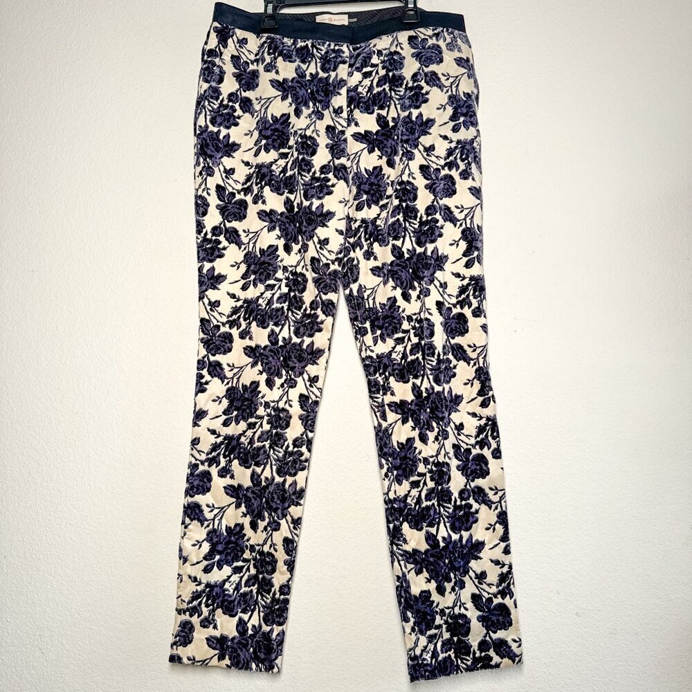 Tory Burch Dayton Floral Velvet Pants Size 8 Ivory Purple Flocked - Picture 12 of 16